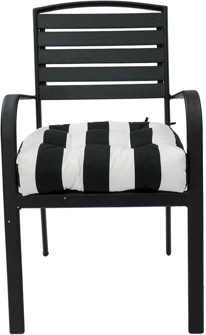 FUNHOME Outdoor Chair Cushions Set of 2,19 x19 Inch,Waterproof Tufted Patio Seat Cushions with Ties,Reversible,All Weather,Round Corner Wicker Chair Cushion for Outdoor Furniture(Black White)