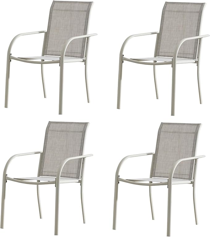 Outdoor Patio Dining Chairs Set of 4, Lightweight Stackable Patio Chairs with Curved Armrests & Wide Seat, Heavy Duty 300 lbs Capacity, Garden Chairs for Backyard, Deck, Poolside, Grey