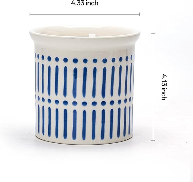 Pots of Indoor Plants 4 Inch Succulents Flower Pots Set of 2 Ceramic Planters Painted Blue Lines and Polka Dots Flower Pots with Drainage Hole for Cactus and Small Houseplants Gifts