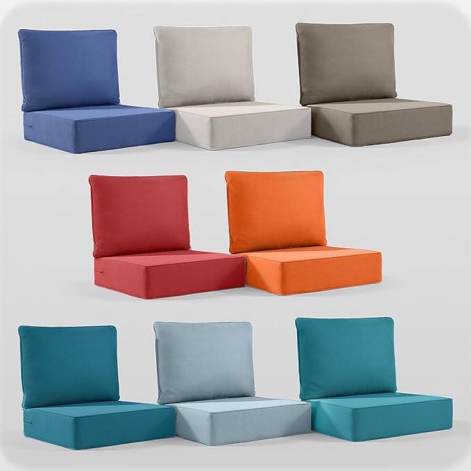 6" Thick Outdoor Cushion, 24*24*6" Patio Furniture Cushions with Waterproof Patio Furniture Cushions with Removable Cover, 28D High Density Patio Cushion for Outdoor Furniture, Baby Blue-6pcs