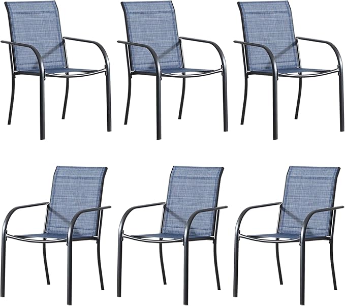 Outdoor Patio Dining Chairs Set of 6, Lightweight Stackable Patio Chairs with Curved Armrests & Wide Seat, Heavy Duty 300 lbs Capacity, Garden Chairs for Backyard, Deck, Poolside, Blue
