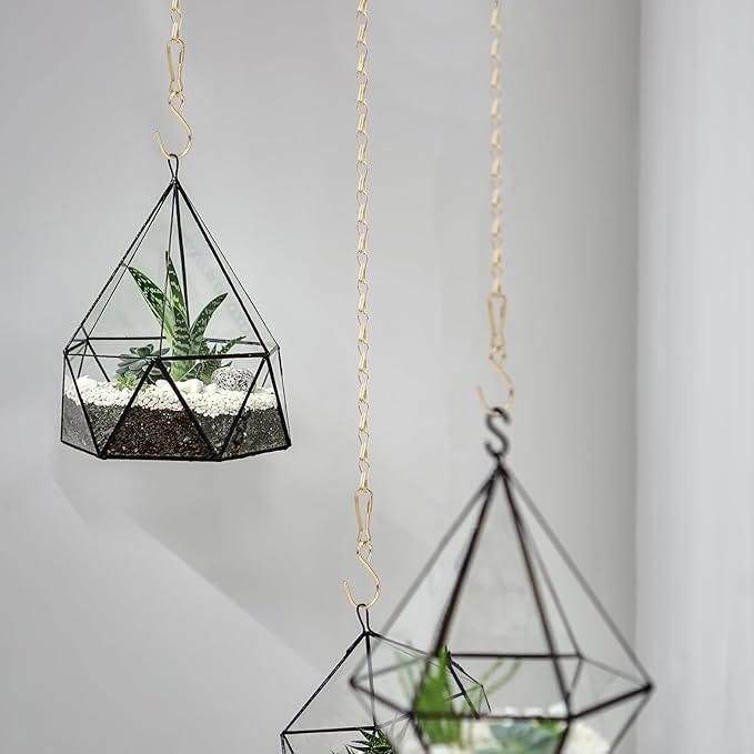 Hotop 12 Set Ceiling Hooks with Hanging Chains for Bird Feeders, Planters, Lanterns, Billboards, Birdbaths, Grow Lights, Chalkboards, Wind Chime and Other Ornaments, Chain Hook DIY (Gold)