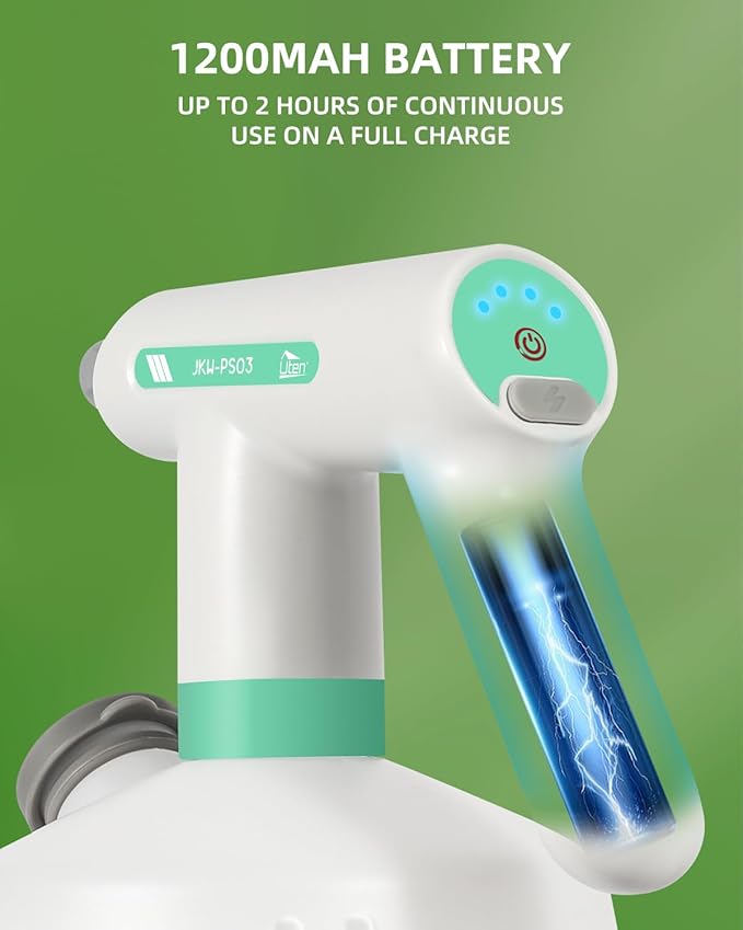 Uten Cordless Electric Sprayer - 2L Rechargeable Electric Spray Bottle, Power Display, Extended Nozzle for Hard-to-Reach Areas, Multi-Use for Cleaning, Watering, Disinfecting