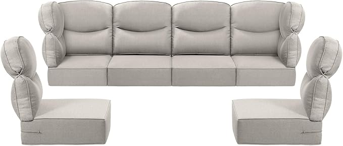 Luxury 24x24x6 Outdoor Seat Cushions for 6-Seat Sectional Sofa Set of 6 - Water-Repellent 14-Piece Patio Cushion Set for Outside Rattan Wicker Loveseat Chair L-Shape Couch - Beige/Smile