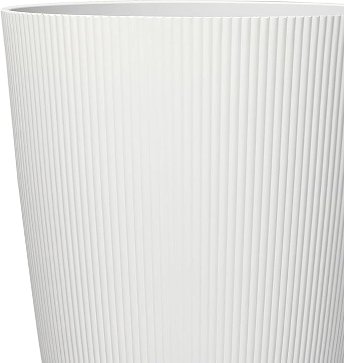 Tall Resin Planter, 22.1" Floor-Standing Pot for Large Indoor & Outdoor Plants, Cream Ribbed