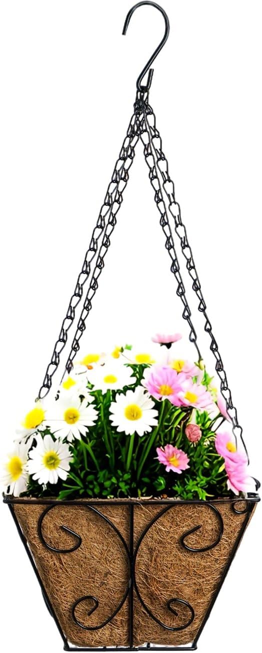 LX7 3-Pack Hanging & Wall-Mounted Plant Baskets with Natural Coconut Fiber Liner, Decorative Planters for Home Garden Patio Yard (3Pack SquareHanger, 8Inch)