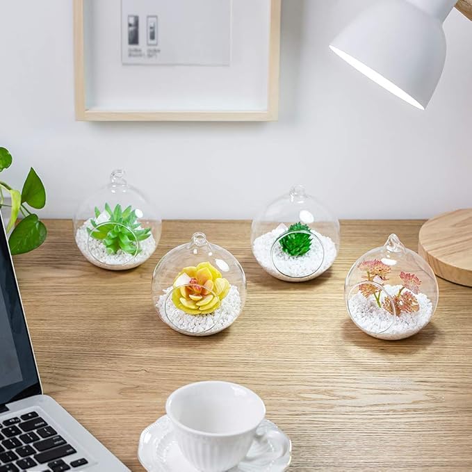 4 Pcs Hanging Glass Terrarium Plants, 4" Diam Globe Planter Terrariums for Succulent