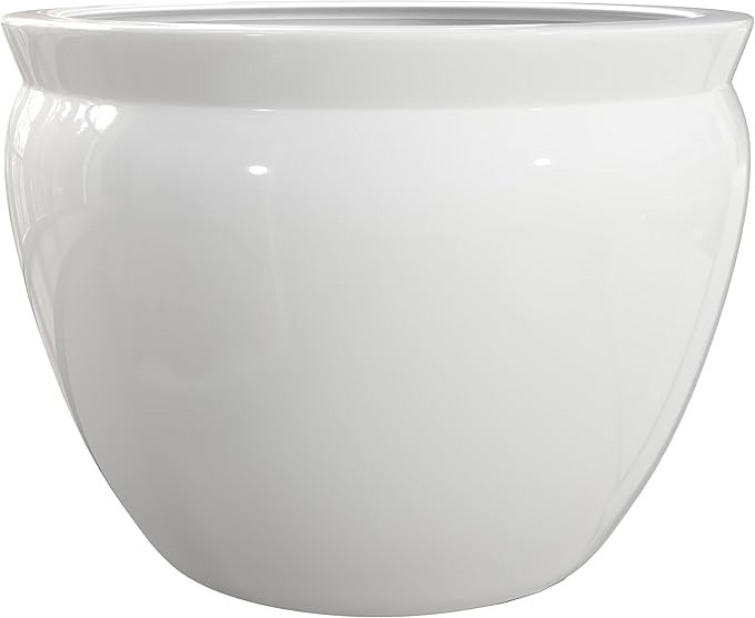 Red Lantern 16" White Porcelain Fishbowl Planter or Cachepot for Indoor/Outdoor Use in Garden Entryway Living Room Boho Eclectic Modern Contemporary Classic Traditional Style Decor