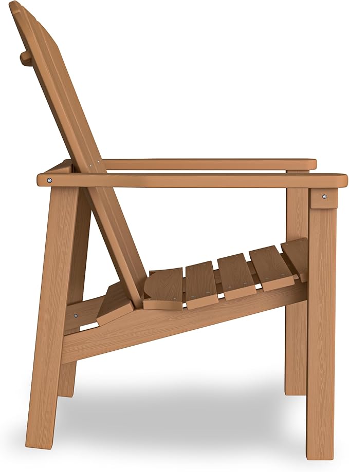 nevilywood Compact Stackable Adirondack Chairs, 26.3" Wide HDPE Outdoor Patio Chairs - Durable, Space-Saving Design for Porch, Lawn or Garden, Teak