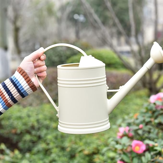 Plastic Watering Can for Indoor Plants Outdoor Garden Flowers - House Plant Watering Can with Sprinkler Head (1/2 Gallon, Ivory)