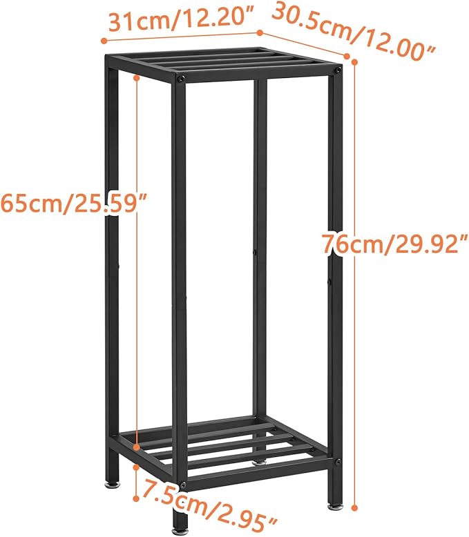 IBUYKE 30 Inch Tall Plant Stand Indoor, 2 Tier Metal Corner Plant Stand, Modern Square Plant Shelf Flower Stand for Living Room Patio Balcony Garden, Black TMJ070B