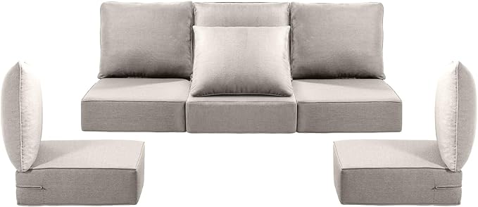Luxury 24x24x6 Outdoor Cushions for 5-Seat Sectional Sofa Set of 5 - Water-Repellent 11-Piece Patio Cushion Set for Outside Rattan Wicker Loveseat Chair L-Shape Couch - Beige/Classic