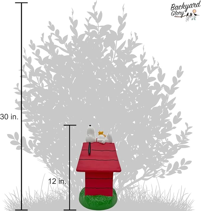 Peanuts Snoopy and Woodstock Relaxing on Doghouse Everyday Outdoor Garden Statue, 12 Inches Tall, Officially Licensed Peanuts Product