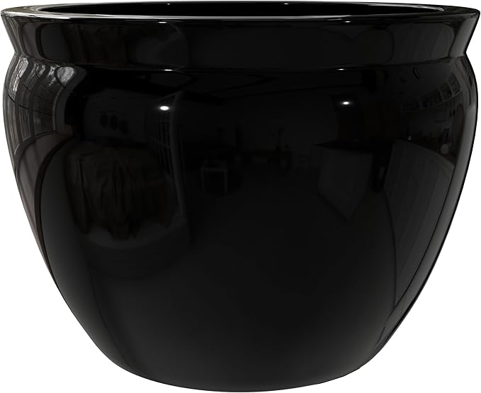 Red Lantern Large 18" Porcelain Fishbowl Black Planter or Cachepot for Indoor/Outdoor Use in Garden Entryway Living Room Boho Eclectic Modern Contemporary Classic Traditional Style Decor
