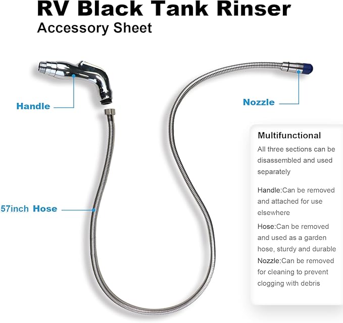 COOSPIDER Camping Accessories for Cleaning Essentials.Upgrade 57 Inch Camper/RV Tank Flexible Swivel Stick Rinser, RV Toilet Treatment, Black Sewer Holding Tank Water Flush Cleaner