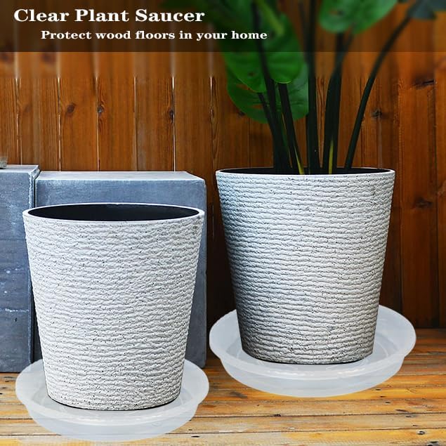 Plant Saucer 6 Pack of 10 inch, Clear Plastic Flower Plant Pot Saucer, Heavy Duty Plant Drip Trays Saucers for Indoor, Plant Water Tray for Planters