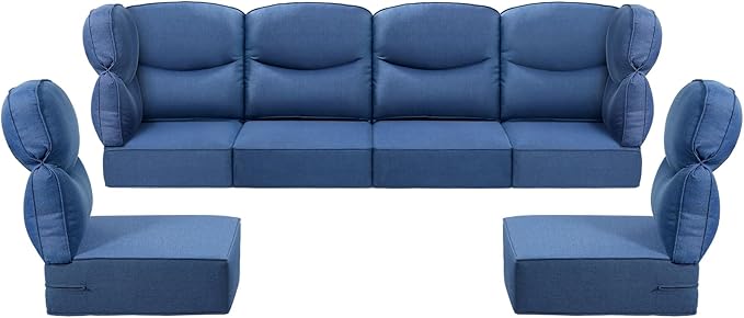 Luxury 24x24x6 Outdoor Seat Cushions for 6-Seat Sectional Sofa Set of 6 - Water-Repellent 14-Piece Patio Cushion Set for Outside Wicker Loveseat Chair L-Shape Couch - Navy Blue/Smile