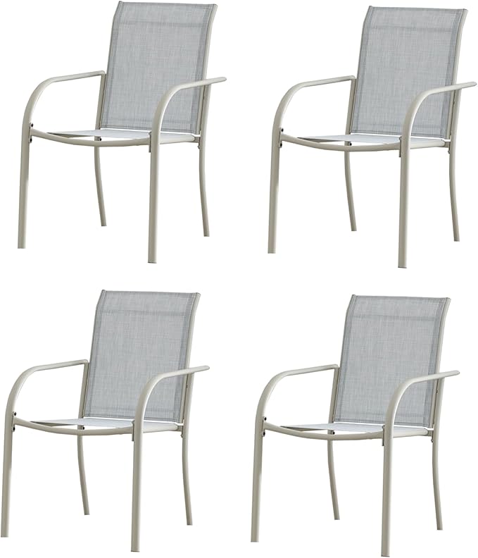 Outdoor Patio Dining Chairs Set of 4, Lightweight Stackable Patio Chairs with Curved Armrests & Wide Seat, Heavy Duty 300 lbs Capacity, Garden Chairs for Backyard, Deck, Poolside, Beige Blue