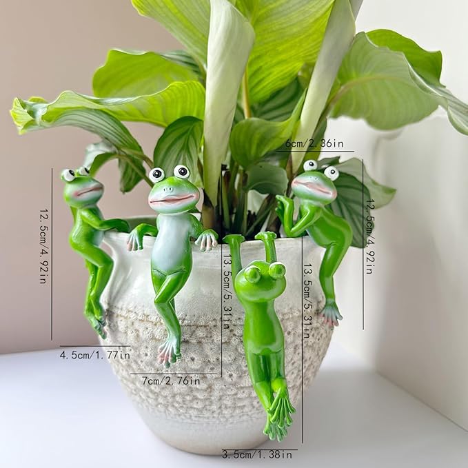 Cute Climbing Frog Figurines Flower Pot Hugger Resin Hanging Frog Sculpture Outdoor Statue Plant Pot Decorations for Home Garden Fence Balcony Patio Lawn Yard Ornaments (Front)