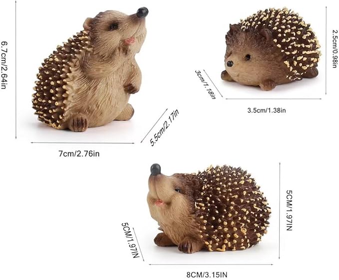 3PCS Miniature Hedgehog Figurines Family Hedgehog Statue Adorable Garden Decoration Animal Sculpture Ornaments for Home Patio Lawn Outdoor