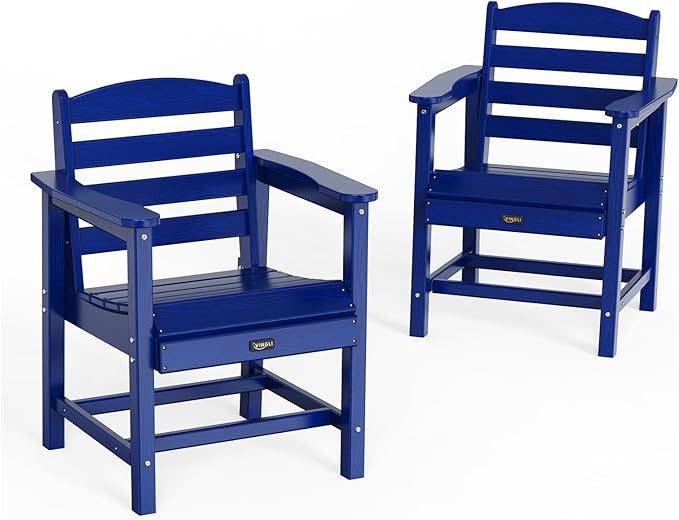 VINGLI Outdoor Dining Chairs Set of 2, HDPE Patio Chairs All-Weather Durable Garden Seating for Poolside, Deck, Porch (Navy Blue, 2 PCS)