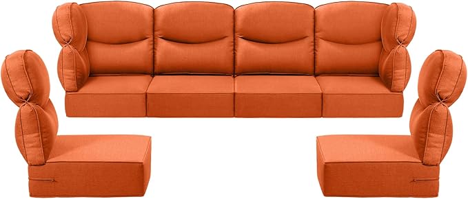 Luxury 24x24x6 Outdoor Seat Cushions for 6-Seat Sectional Sofa Set of 6 - Water-Repellent 14-Piece Patio Cushion Set for Outside Rattan Wicker Loveseat Chair L-Shape Couch - Orange/Smile