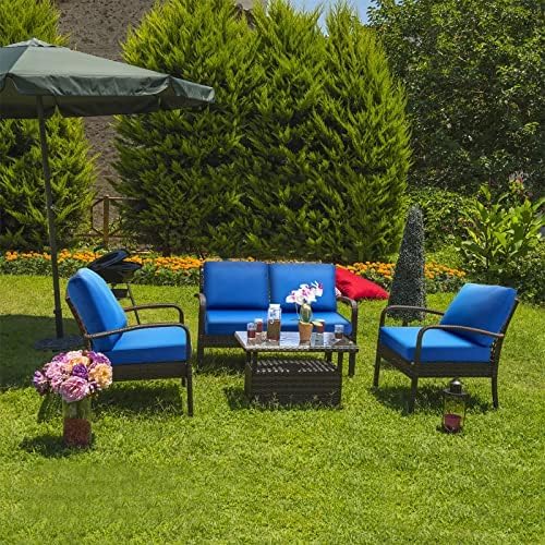 JMGBird Outdoor Cushion Tufted Pillow, Deep Seat Outdoor Chair Cushion 22"x22" Patio Cushions for Outdoor Furniture, Sapphire Blue