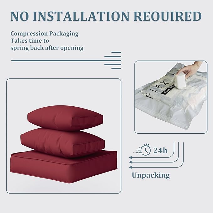 Patio Furniture Cushions, Replacement Outdoor Cushions for 4-Seat Patio Furniture, Waterproof Cushions for Outdoor Sectional Sofa Couch, Burgundy