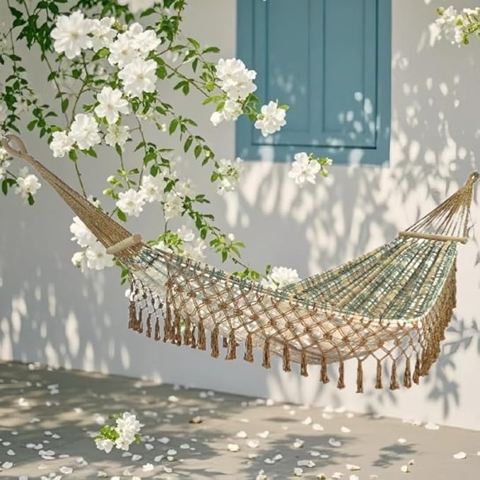 Beautiful Boho Style Hammock,Bohemian Outdoor Portable Person Hammock,for Suitable for Patio, Beach, Garden,Wedding Decor Khaki 79 * 59