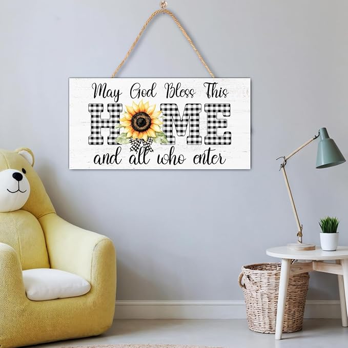 Christian Gifts Wood Hanging Sign for House Home, God Bless This Home, Religious Wall Decor for Farmhouse