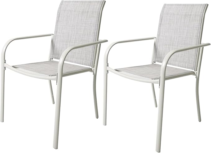 Outdoor Patio Dining Chairs Set of 2, Lightweight Stackable Patio Chairs with Curved Armrests & Wide Seat, Heavy Duty 300 lbs Capacity, Garden Chairs for Backyard, Deck, Poolside, Grey