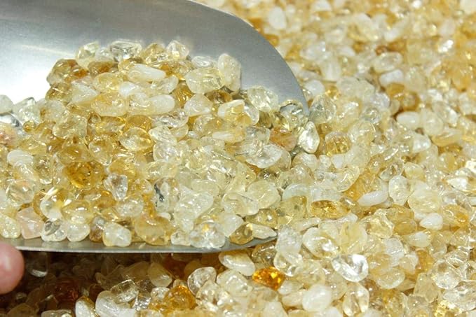 IMALY Citrine Tumbled Tumbled Chips Stone Polished Crushed Healing Crystal Quartz Pieces Irregular Shaped Stones for Home Decorative Stones Vases Plants Succulents 0.5lb