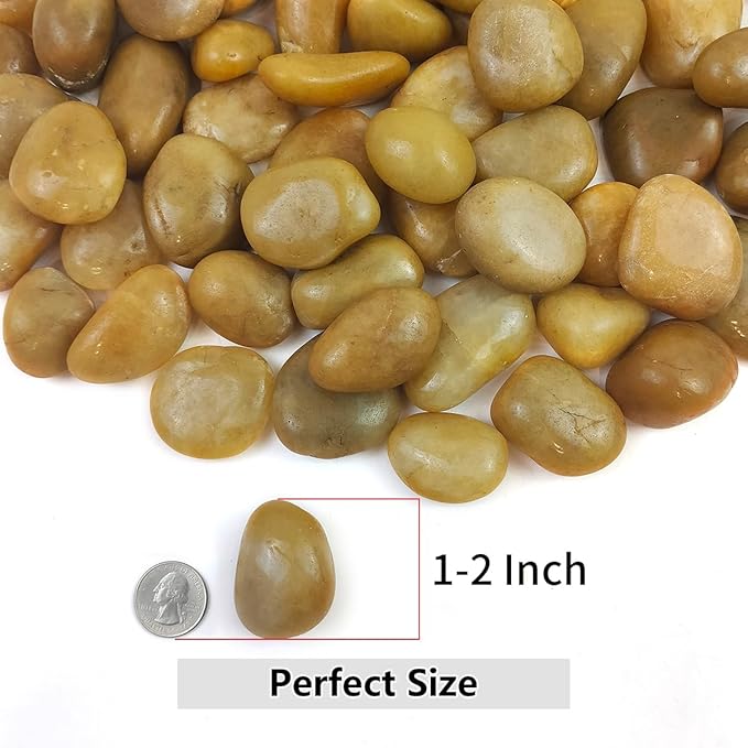 10lbs Yellow River Rocks, 1-2 Inch Natural Pebbles for Indoor Plants, High Polished Decorative Stones Vase Filler Fish Tank Aquariums Landscaping Garden