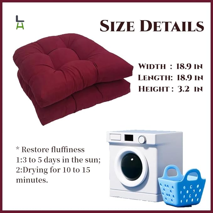 Waterproof Chair Cushions Set of 2 Outdoor,Tufted Thicken Weather and Fade Resistant Kitchen Seat Cushions,Patio Chair Pads for Garden Furniture Sofa Couch (Burgundy)