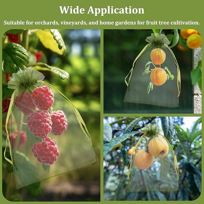 100Pcs Fruit Protection Bags, 4Γ6inch Fruit Netting Bags for Fruit Trees, Green Fruit Netting Cover Drawstring Mesh Bags Pest Barrier for Strawberry Blueberry Small Fruit
