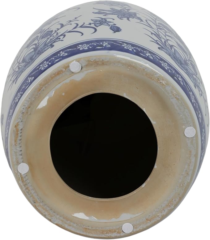 Decorative Chinoiserie Stool for Outdoor Side Table - Ceramic Floral Pattern for Indoor Garden, Entryway, and Patio Area - Home Decor Accent Stool for Plant Stand Display - 18", Blue & White