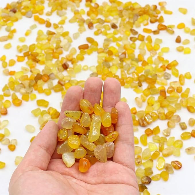 WAYBER Natural Yellow Agate Pebbles, 1 Lb/460g Decorative Rocks Non-Toxic Crystal Stone Irregular Quartz Gemstone Crushed Pieces Tumbled Stone Chips for Jewelry Making/Home Decoration