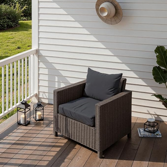 Outdoor Seat Cushion Set 22 x 24 x 4 Inch, Waterproof & Fade Resistant Patio Furniture Cushions with Removable Cover and Ties, Thick Deep Seating Pads for Outside Chair Sofa Couch, Grey