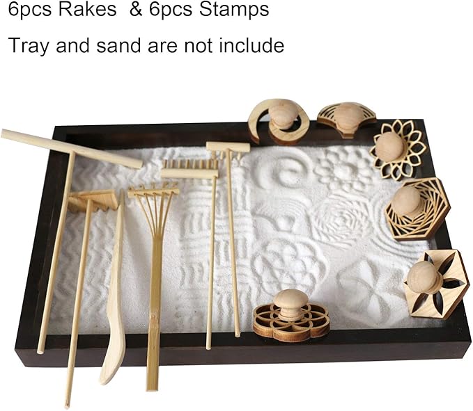 BangBangDa Mini Zen Garden Accessories - Tabletop Zen Garden Tools - Zen Garden Kit Rakes and Zen Stamp for Office Mini Zen Garden Set of 12