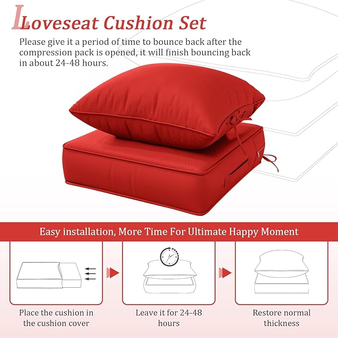 Outdoor Patio Chair Cushions Set 24 L X 24 W X 5 H Waterproof & Fade Resistant Deep Seat and Back Cushions with Removable Covers Outdoor Seat Cushion Set for Chairs and Sofas