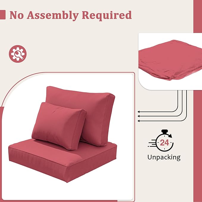 8-Piece Outdoor Cushions for Patio Furniture Thick Outdoor Chair Cushions Resilient Foam Waterproof Deep Seat Cushion Replacement for 3-Seat Sectional Sets Liner&Cover Fuchsiared