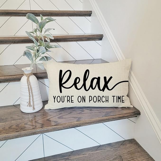 PANDICORN Decorative Throw Pillow Covers 12x20 Inch Relax Porch Time Natural Outdoor Rustic Farmhouse Lumbar Decorative Throw Pillows Cases Cushion Covers Decorations for Porch Couch Sofa Decor