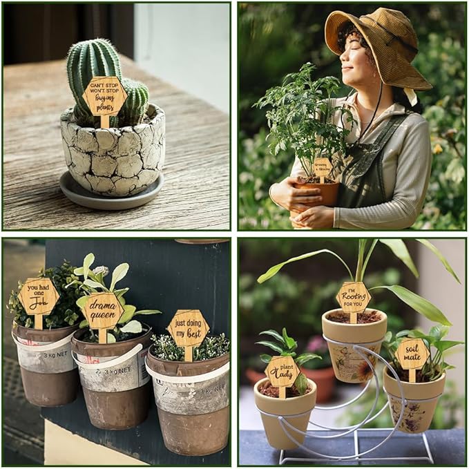 arricraft 15 Pcs Wooden Plant Tags, Fun Text Waterproof Garden Stake Labels Proverbs Plant Markers with Text for Vegetable Fruit Potted Plants Nursery Markers Decorative Gifts