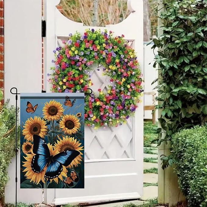 Sunflower Butterfly Garden Flag 12x18 Inch Double Sided Outdoor Yard Banner Blue and Orange Butterfly with Sunflowers for Spring Summer Patio Porch Lawn Home Decoration