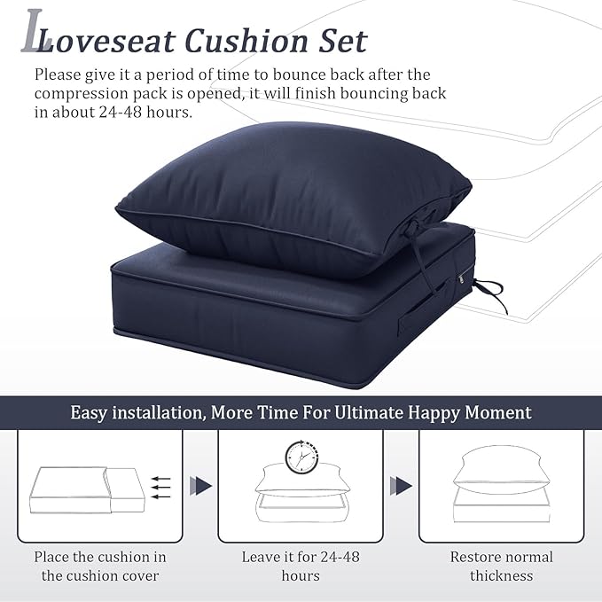 Outdoor Patio Chair Cushions Set 22 L X 24 W X 4 H Waterproof & Fade Resistant Deep Seat and Back Cushions with Removable Covers Outdoor Seat Cushion Set for Chairs and Sofas