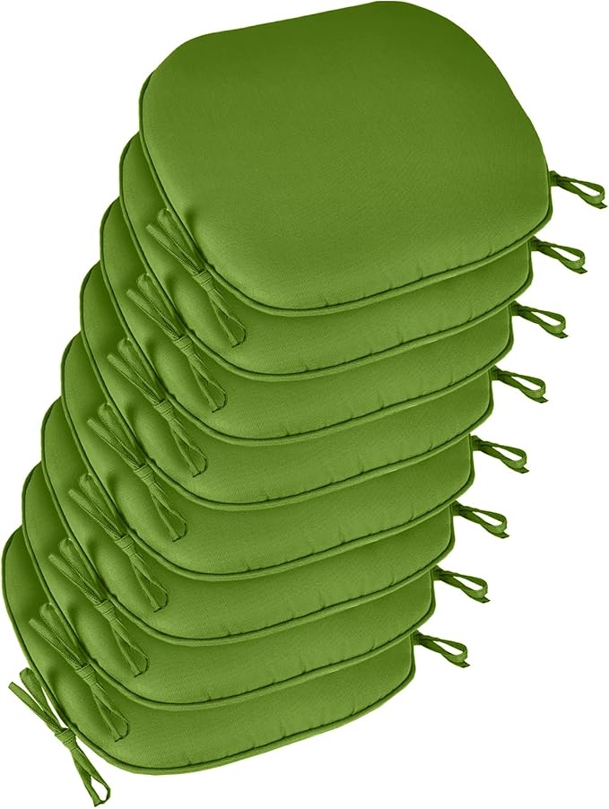 SleepMan Outdoor 17"x16" Chair Cushions with Ties Set of 8, Water Resistant All Weather U-Shape Seat Pads for Patio Garden Furniture Indoor Fade Resistant Patio Cushions (Grass Green)