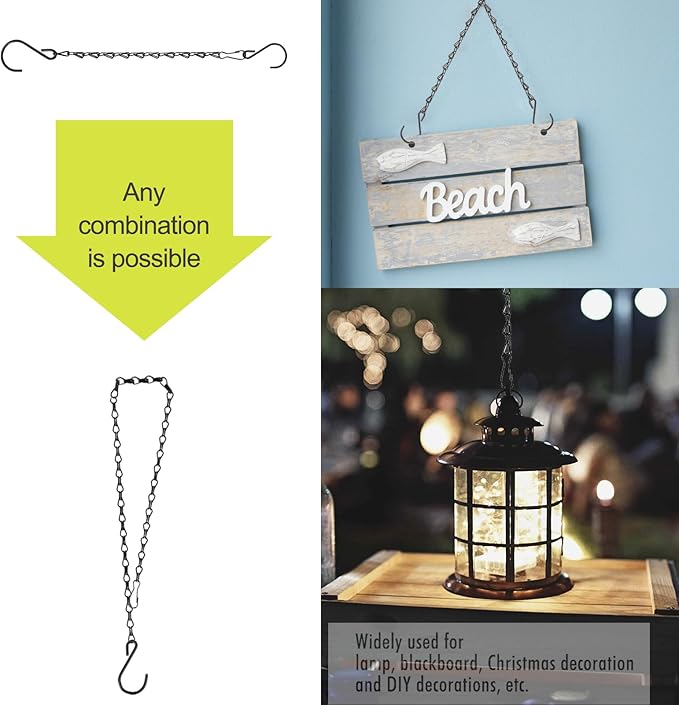 RIFNY 24 Inch Chain for Hanging Plants, Black Small Plant Chains for Hanging Baskets Kits with Hooks for Bird Feeders Planters Billboards Lanterns Wind Chimes Ornaments Outdoor Indoor Use (5 PCS)