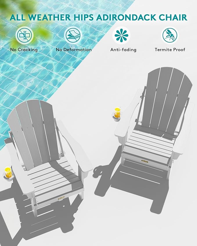 SERWALL Foldable Adirondack Chair Set of 2 for Patio Garden Outdoors Fire Pit-Space Grey
