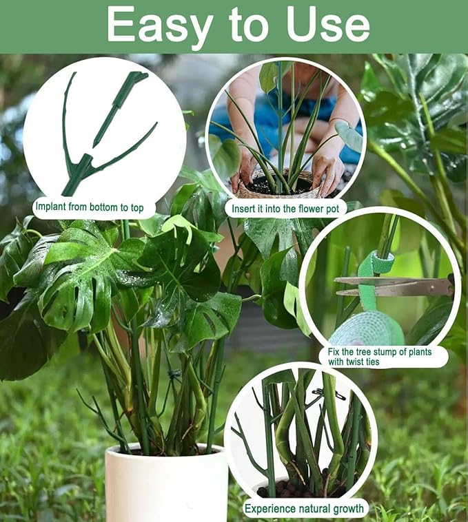 10 Pack Stackable Monstera Plant Support Climbing Plants Support Structures for Indoor Outdoor Plants Plant Holder Stick with Plant Ties for Support Tall Potted Plants