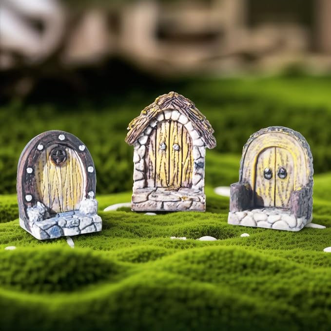 Fairy Door.Miniatue Fairy Tiny Circular Arch Door Figurines.Fairy Garden Supplies.Terrarium/Aquarium Accessories.DIY Miniature Garden.A Door and 3Pcs Steppings. (Fence Hobbit Door)